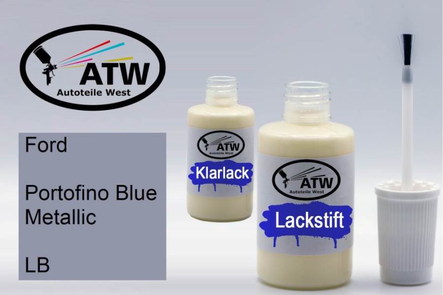 Ford, Portofino Blue Metallic, LB: 20ml Lackstift + 20ml Klarlack - Set, von ATW Autoteile West.